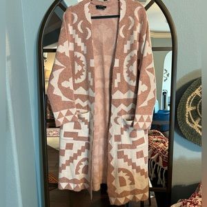 Soft Aztec Neutral Open Front Long Sweater